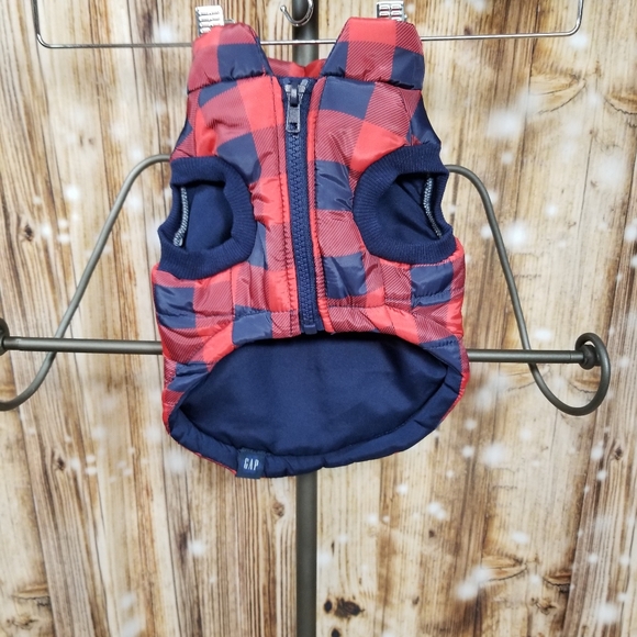Gap Puffer Dog Vest Red/Navy Check Full Zip European Cut Winter - Picture 2 of 6